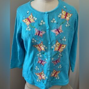 Quacker Factory Fiber Optic 2X 🆕/Vintage Butterflies cardigan sweater, WORKING